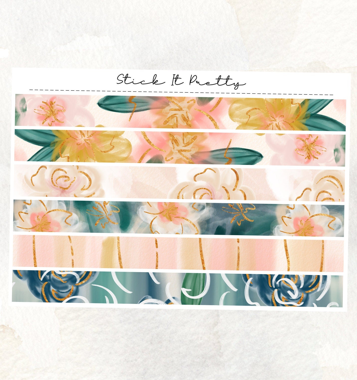 Floral Peach Washi Sticker Strips