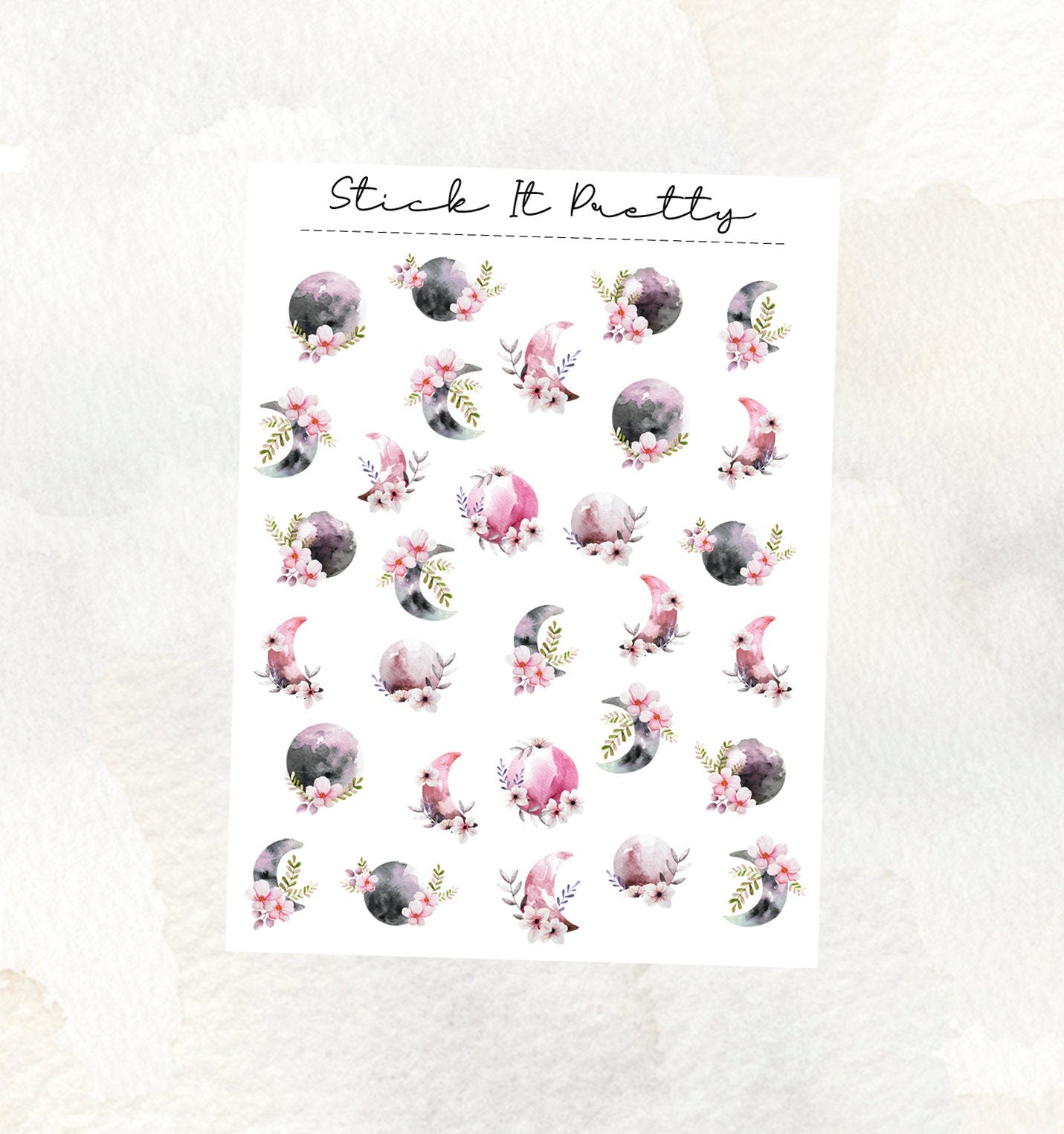 Watercolour Floral Moon Phase Icon Stickers