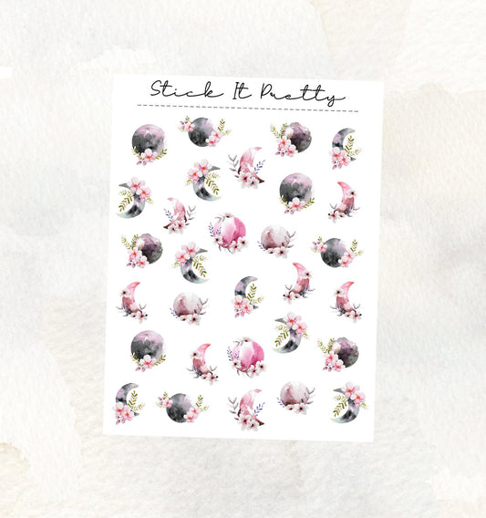 Watercolour Floral Moon Phase Icon Stickers