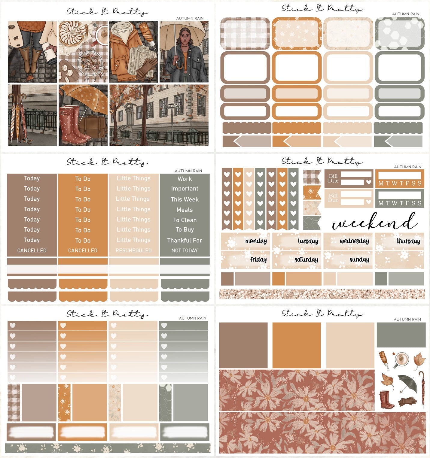 Autumn Rain Full Weekly Planner Sticker Kit