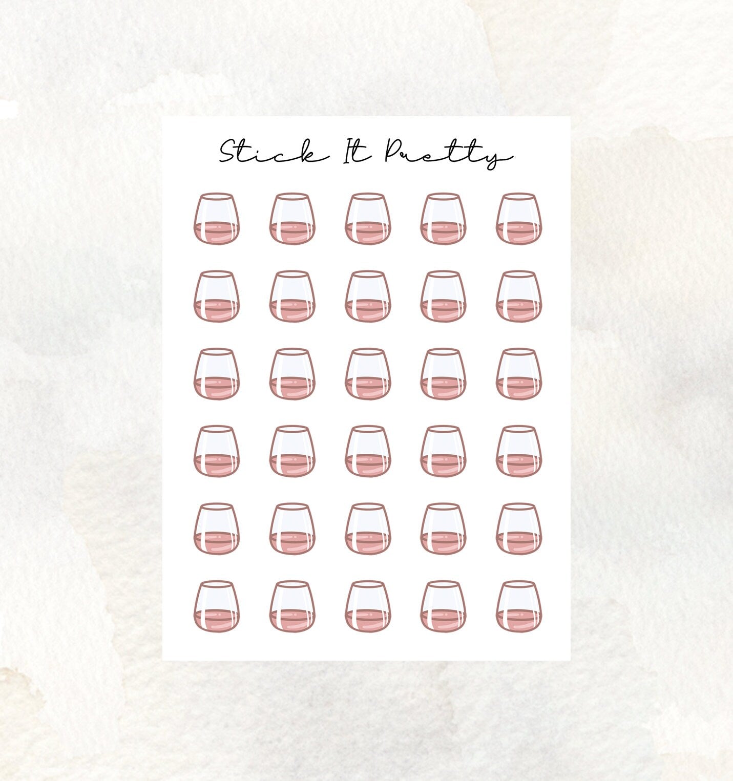 Stemless Wine Glass Doodle Icon Planner Stickers