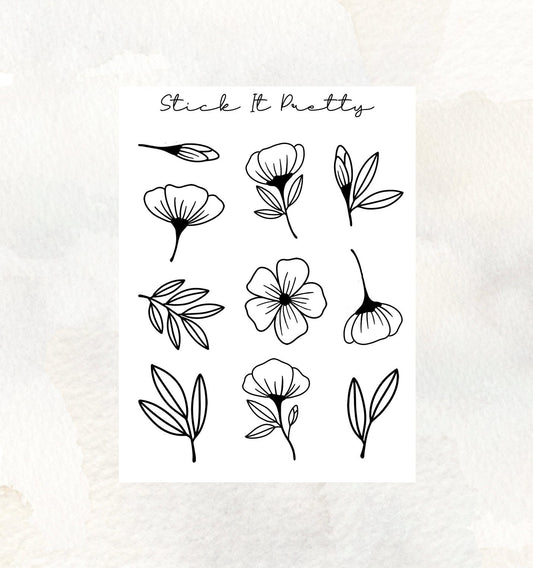 Black Floral Decorative Planner Stickers