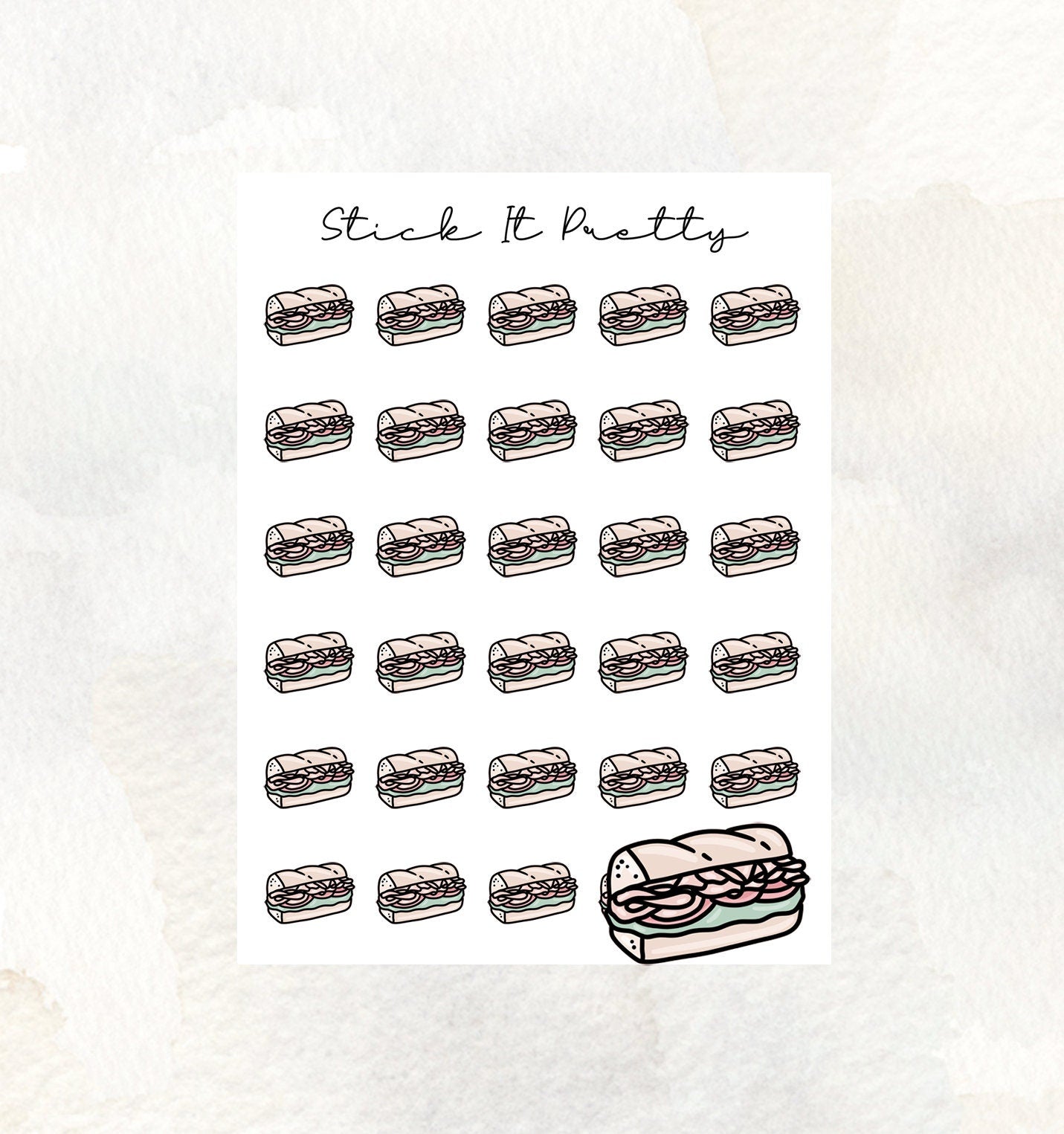 Sub Sandwich Doodle Icon Planner Stickers