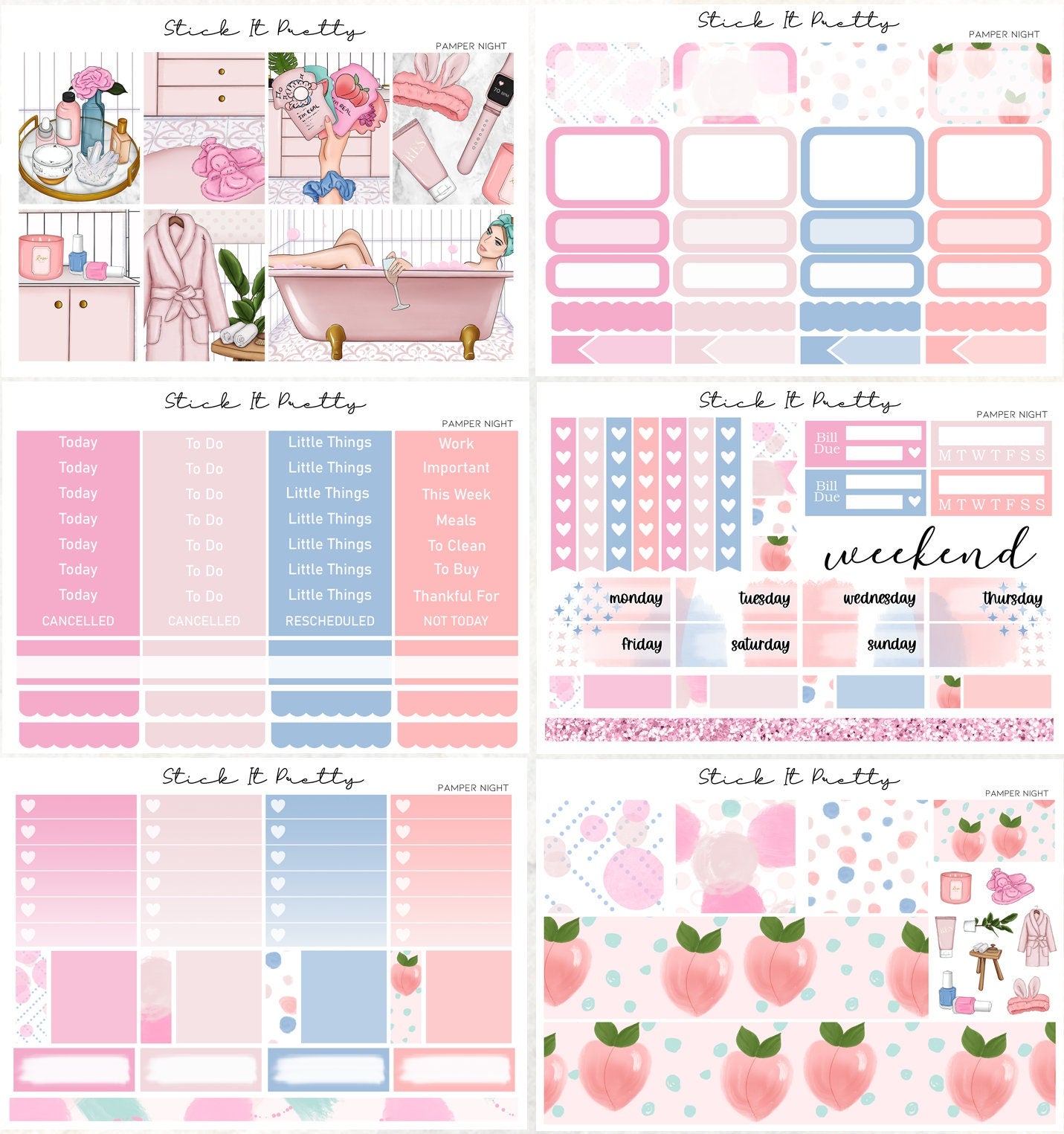 Pamper Nigh Full Weekly Planner Sticker Kit