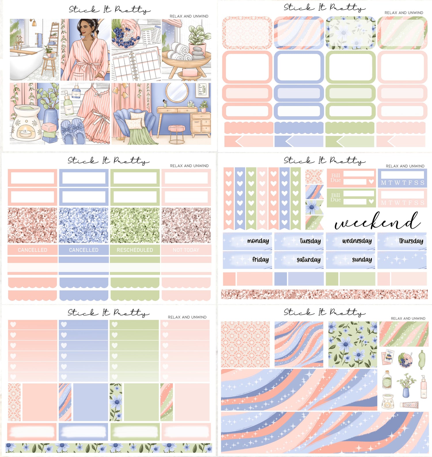 Relax and Unwind Full Weekly Planner Sticker Kit