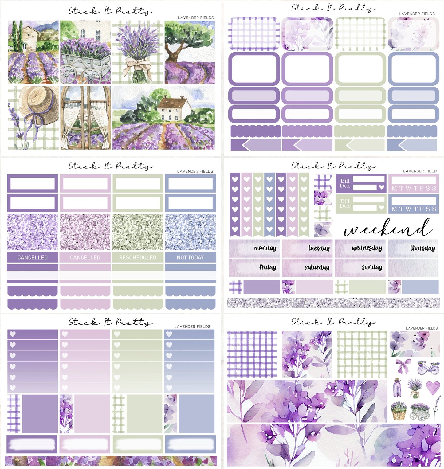 Lavender Fields Full Weekly Planner Sticker Kit