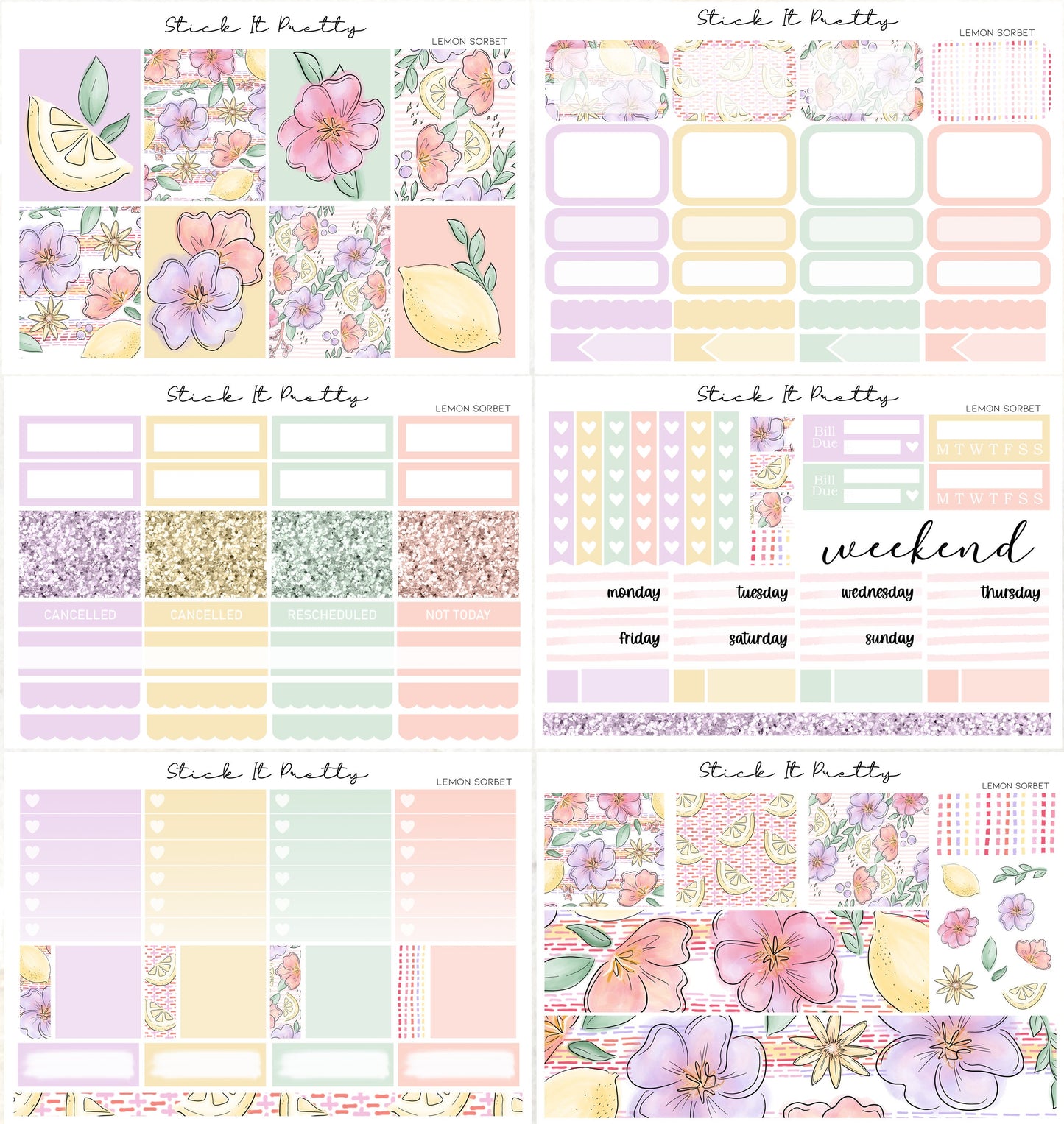 Lemon Sorbet Full Weekly Planner Sticker Kit