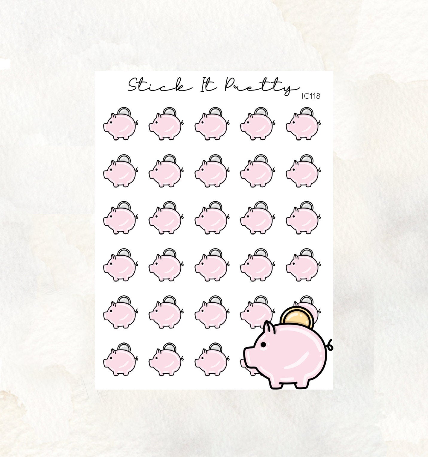 Piggy Bank Doodle Icon planner Stickers