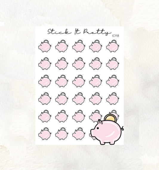 Piggy Bank Doodle Icon planner Stickers