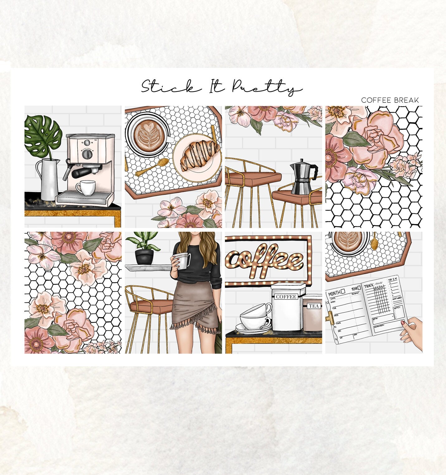 Coffee Break Mini Weekly Planner Sticker Kit