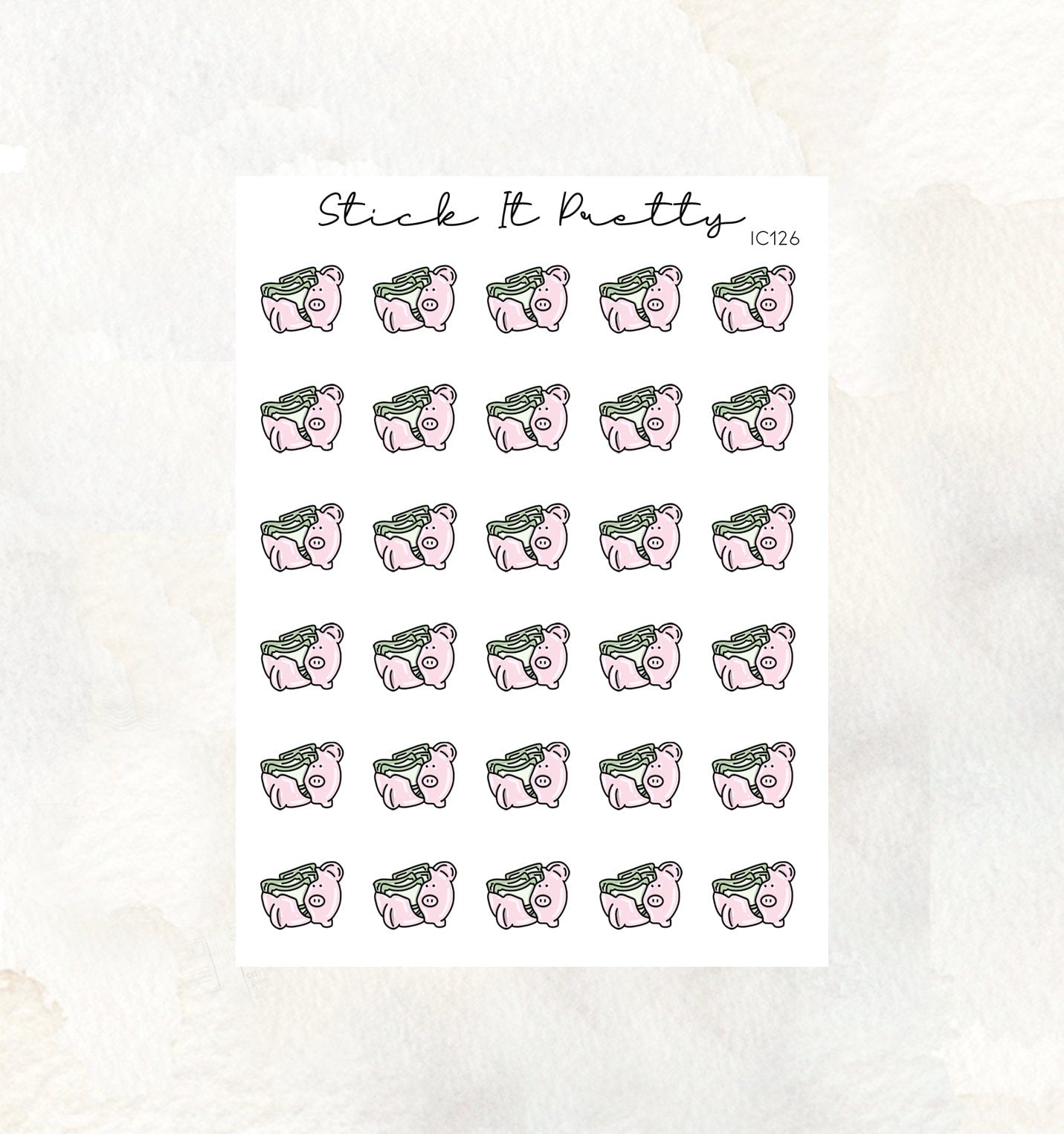 Smashed Piggy Bank/Broken No Spend Doodle Icon planner Stickers