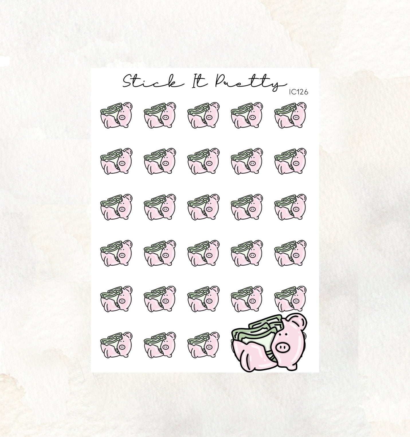 Smashed Piggy Bank/Broken No Spend Doodle Icon planner Stickers